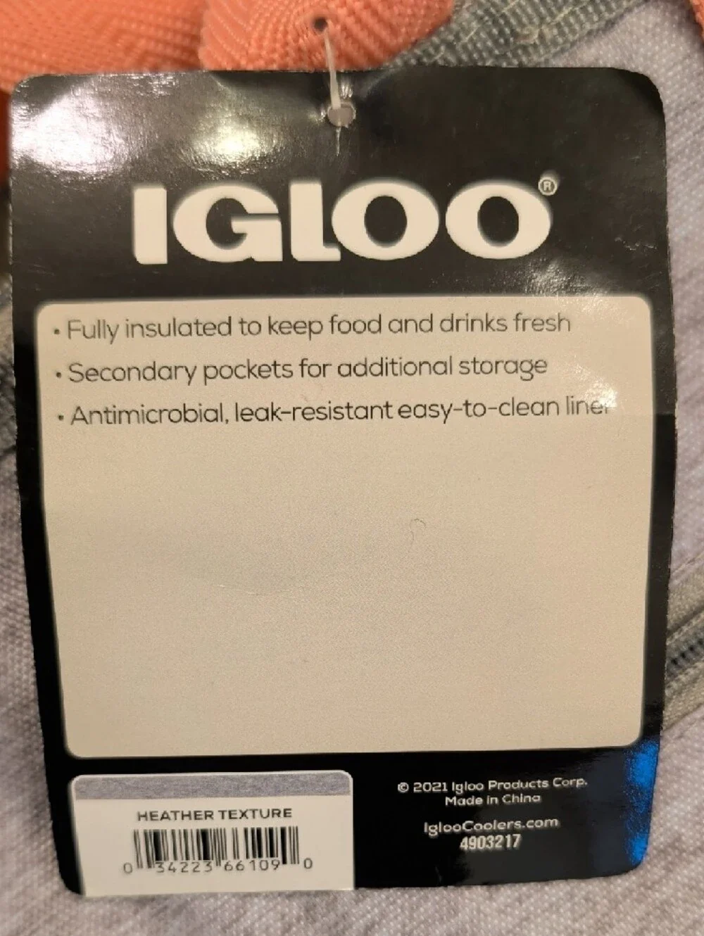 Igloo 30 Can Cooler Tote Bag Light Gray Coral Insulated Picnic Beach Bag NWT